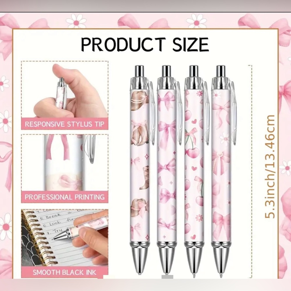 Pink Bow Pattern Notebooks and Pens Set - Picture 2 of 3